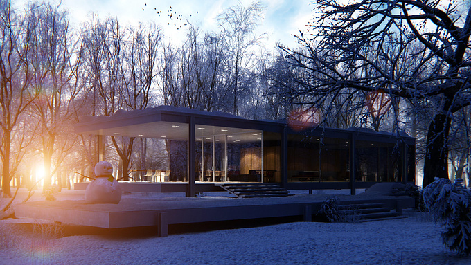 Zavir Architect Group - http://aref3dsmax.cgsociety.org/
بسم الله الرحمن الرحیم

Architect: Ludwig Mies van der Rohe
Location: River Road, Plano, Illinois, USA
Client: Dr. Edith Farnsworth
Project Year: 1945-1951

10 Hour Video Tutorial ( Persian Languish )
Modeling render 3dsmax and composite : Aref Razavi
modeling Revit : Mohammad Rashidi monfared

Revit - 3ds max 2015 - snow flow - Vray 3.0008 - Forest Pack 4.3.6 - photoshop - Google Nik - Red Giant