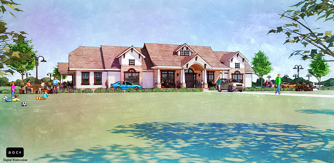 AOC4  studio - http://aoc4.blogspot.com/
A 3D modeling and visualization project of a clubhouse, rendered in watercolor style...