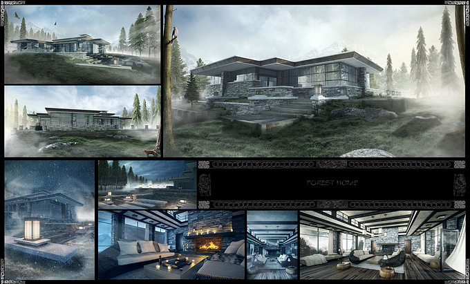 Personal project of a house set at the edge of a nordic forest. 
Rhino 4.0 / Vray / Photoshop