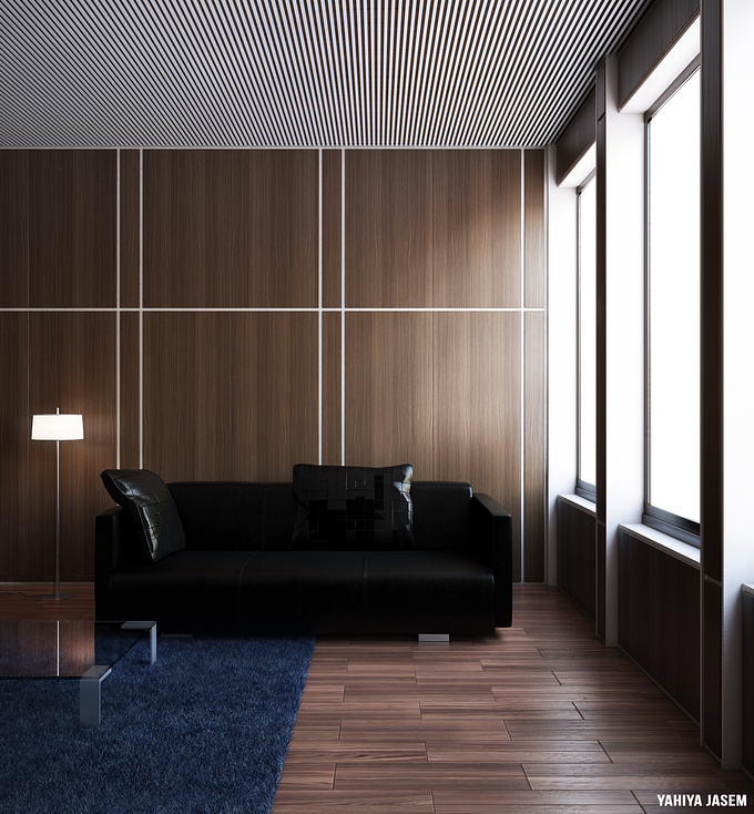 I've done this simple interior using 3D studio max and v-ray. I also used Photoshop for small retouches.