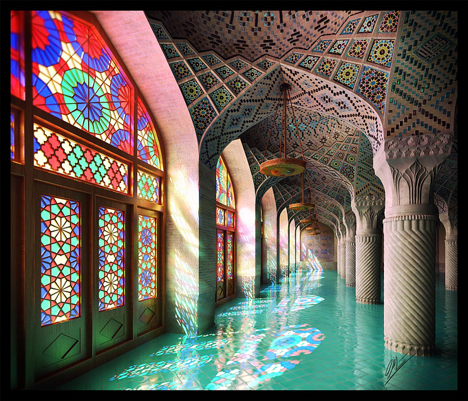 Farrokh Tabande - http://tabande.cgsociety.org/gallery/
 Farrokh Tabande
 
 no client
 3Ds Max-vray-PS

 

Hello
this is a visualization of a beautiful mosque in Shiraz / Iran , called "Nasir al molk "

my grand father's dad was one of its tile artists
and I decided to create it for Evermotion's interior competition
Unfortunately it didn't reach the dead line and i had to post my best until that moment
But with support of 1038 people that voted to my work i could have the 4th place

After the competition I couldn't stop myself working on it
I released an earlier version of it called "Nasir al molk mosque (final version) one month after the competition deadline

with all of the comments and critiques of users i decided to work on it so much more

So I created a reflection variation and glossiness map for the ground and also I have painted so many textures and dirts all around
Hope you like it
and feel free to leave a comment



better res : 

