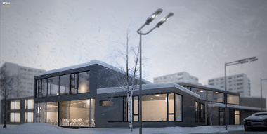 school in winter scenery by szypkidesign. group