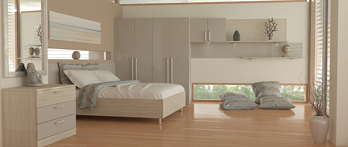 A calm and contemporary bedroom, designed to feel relaxing and tranquil
