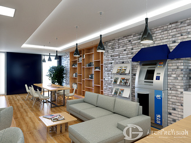 3D Interior Rendering - Bank Lobby