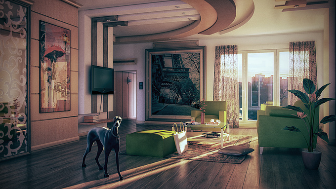 Max Vray Photoshop.A customer's job that I redecorated and Relighted.