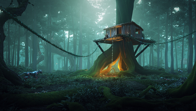 Nose of the salmon - http://www.noseofthesalmon.com
Tree house in a futuristic setting