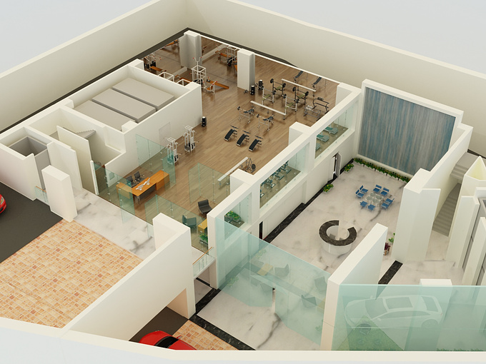 interior view from top done for gym and reception area