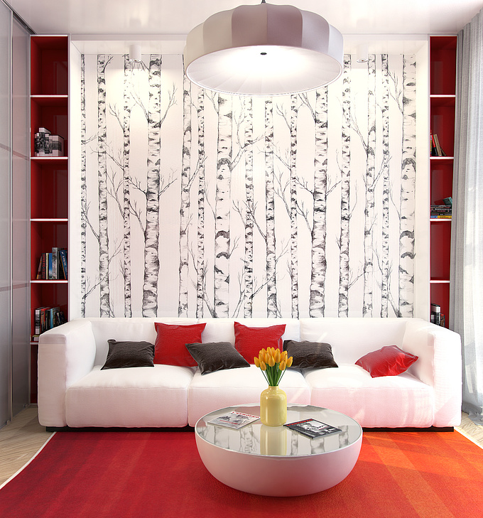 Domracheva Ekaterina - http://katie.ilconte.ru
small livingroom in bright colors for young couple