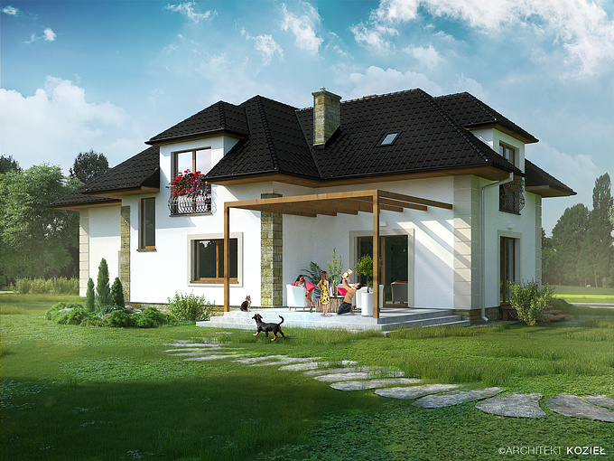 Architekt Kozieł - http://www.architektkoziel.pl/
Visualisation of single family house.