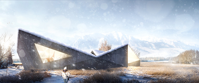 Exagon - http://www.exagonstudio.com/
creation render and post post production
Fictitious project of cultural center in Norway