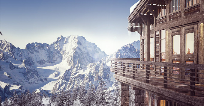 Wonder Vision - http://wonder-vision.com
3D visualisation of a winter chalet set in the snow capped trees.