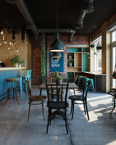 Industrial style cafe