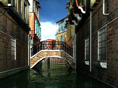 sunrise in small canal of venice