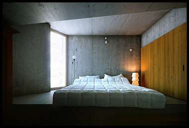 Bedroom from underground villa in switzerland