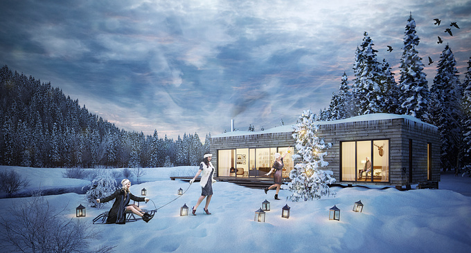 Wonder Vision - http://www.wonder-vision.com
This year we got into the Christmas spirit and fused CGI with photography and retouch to create this special winter scene featuring a secluded wooden cabin in a natural environment.
