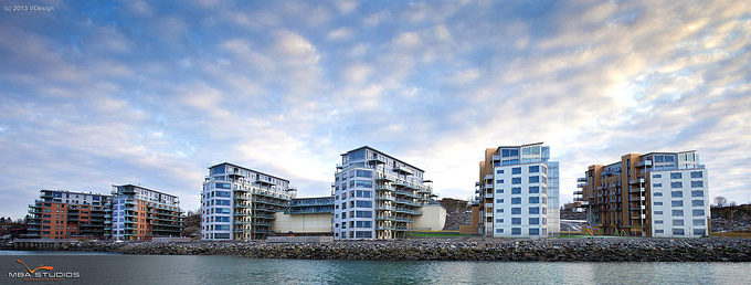 MBA Studios - http://www.mba-studios.de
Exterior rendering for Panorama Vest - an exclusive waterfront location. Done with 3d Studios MAX/vray. The two new building on the right where integrated into a photo of the existing area.