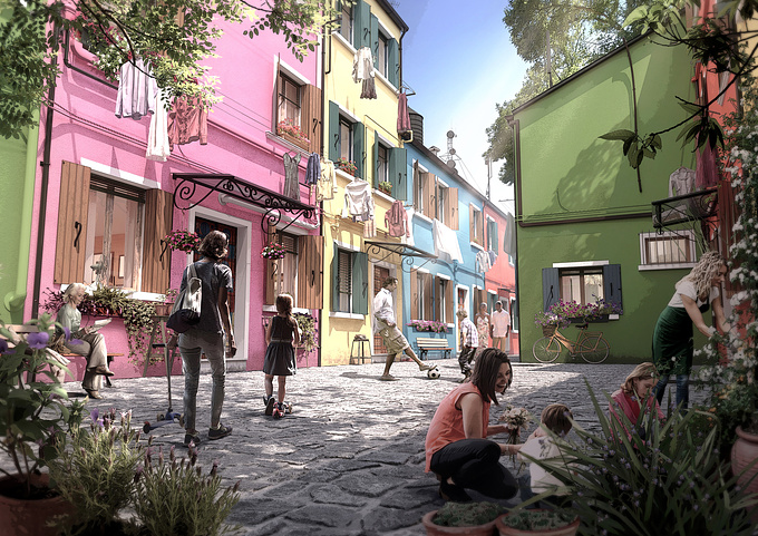 Golden Image Global - http://www.gigvisual.com
It's an impression & re-creation of a yard in Burano Venice.
Created with 3DMAX+VRAY+PS. The final effect is in slight hand-drawing style.