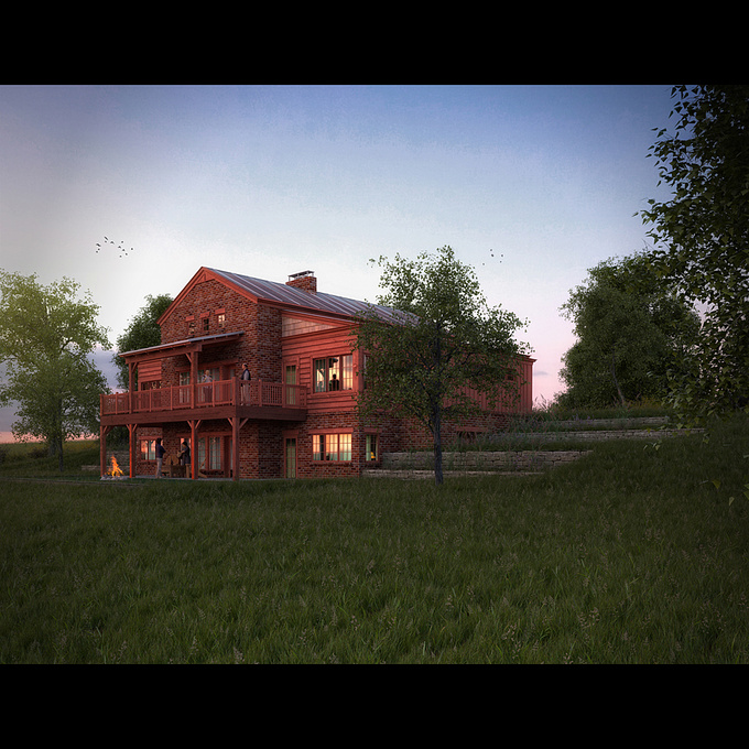 http://bobby-parker.com/
This was a fun project. The concept is near; it's a guest house on a golf coarse. The premise is you rent the guest house and golf. I worked with the lead architect, and several graduate architects. The owner never saw this one. I sent the final image (as seen above) through FotoSketcher, and some Photoshop filter. The owner is using the image for marketing.
