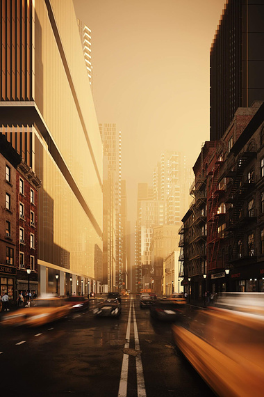 3D Visualization of a Street in a Busy City 