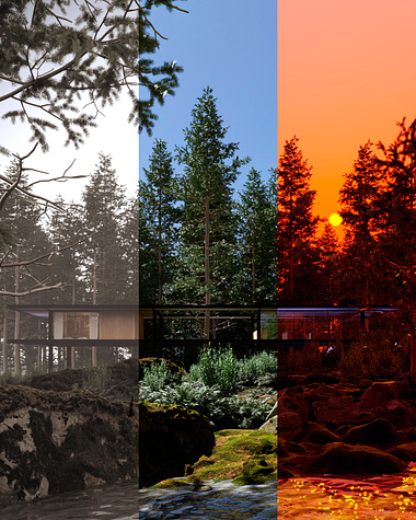 Nordic Forest Cabin, different moods.