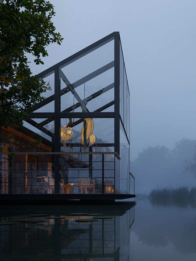 Floating Library on a lily pond. Designed by Hiren Patel Architects.
