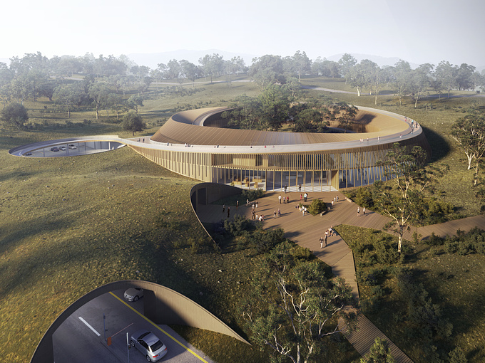 The focus of the project is to create a building, which, by being harmonically integrated in the existing natural landscape, allows either visitors, staff or koalas to immerse in nature. The shape of the building is dictated by the hilly terrain and inspired by the twisted eucalyptus leaves. A closed shape with a courtyard enables a free movement for koalas, giving them the needed protection and care without encaging them. Due to a hilly topography and high trees in the yard, koalas will keep a close visual connection to the surrounding nature. A spiral ramp creates a clear visit scenario and gives visitors an opportunity to experience koalas from different angles and heights without disturbing them.  

Complete project: https://www.behance.net/gallery/104846353/koala-hEaven