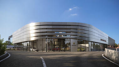 3d exterior rendering for a car dealership
