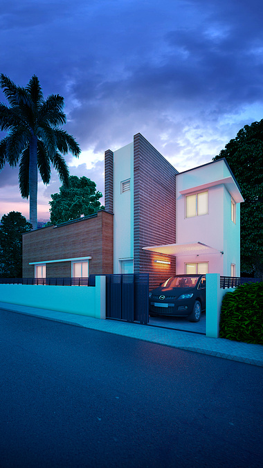 Night view render of modern villa