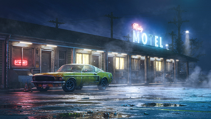 the Light Hill - https://thelighthill.com/portfolio/misty-motel/
Concept design of an old American motel