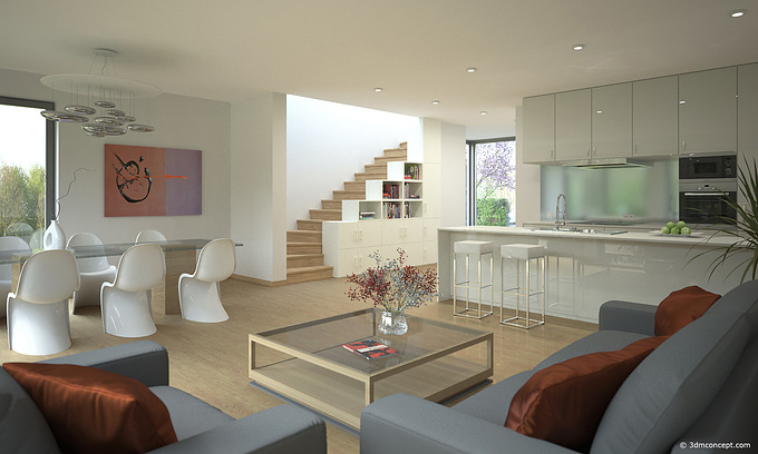Living room with open kitchen