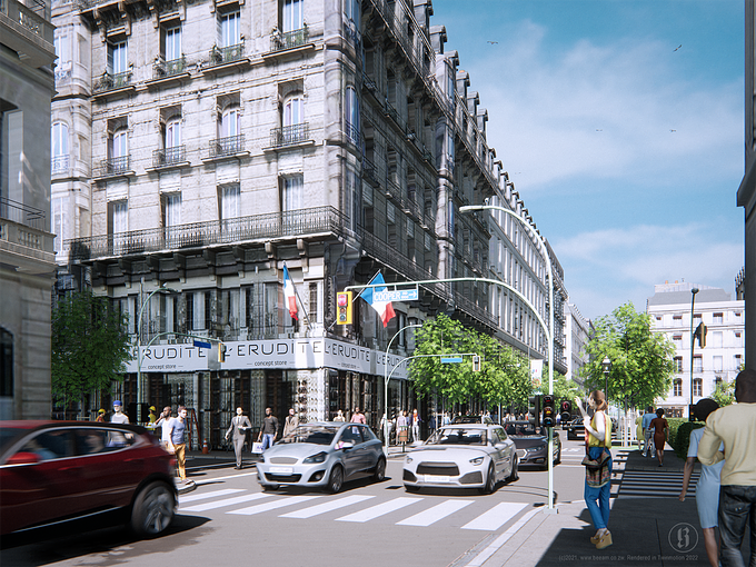 A conceptual 3D visualization of a street in France.