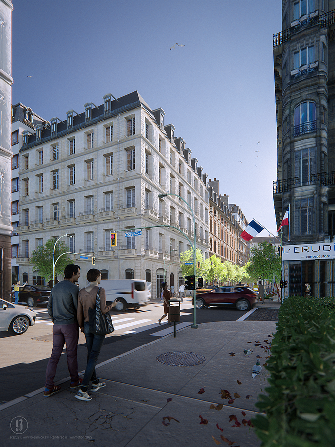 A conceptual 3D visualization of a street in France.