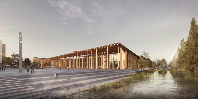 Competition images for an Exhibition Center in Strasbourg, France. 2018
Architect: Kengo Kuma and Associates