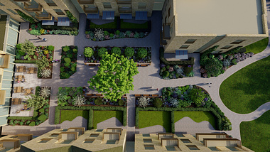 under the catalpa tree - 3d visualization of a court yard landscape design