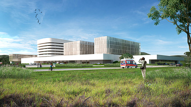 Architectural rendering of a hospital