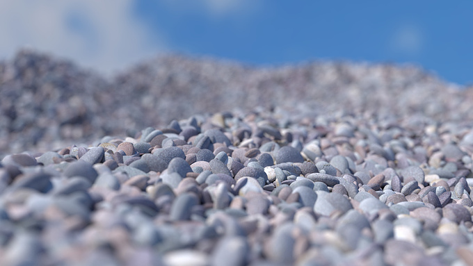 Seven different pebbles, 20,000 particles, and hour's work of which most of the time was spent tweaking the particle system to get the stones look just right, and suffer from the least possible geometry intersections.


Modelled in Blender, rendered in Cycles.