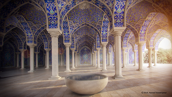 my last work based on persian architecture scene

softwares : 3dsmax - vray - PS

Iranian architecture or Persian architecture is the architecture of contemporary Iran and the Iranian Cultural Continent. It has a continuous history from at least 5000 BCE to the present, with characteristic examples distributed over a vast area from Turkey and Iraq to Northern India and Tajikistan, and from the Caucasus to Zanzibar. Persian buildings vary from peasant huts to tea houses and garden, pavilions to "some of the most majestic structures the world has ever seen".[1]

Iranian architecture generally displays great variety, both structural and aesthetic, developing gradually and coherently out of earlier traditions and experience. Without sudden innovations, and despite the repeated trauma of invasions and cultural shocks, it has achieved "an individuality distinct from that of other Muslim countries".[2] Its paramount virtues are several: "a marked feeling for form and scale; structural inventiveness, especially in vault and dome construction; a genius for decoration with a freedom and success not rivaled in any other architecture".[3]

my website : http://hamedhosseinpour.webs.com/