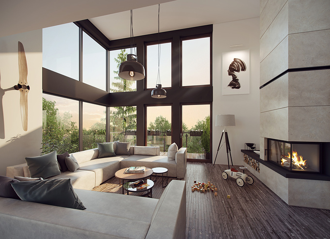 Viscone
View of double height penthouse space in small villa.