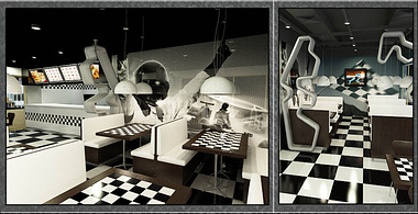3d render of a restaurant racing track concept....