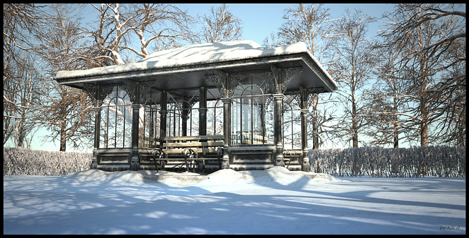 An old Victorian park in winter,Daz 3d models,itree winter trees,rendered in Thea render