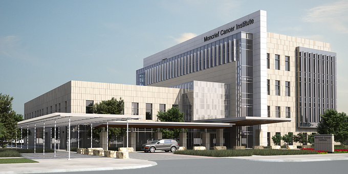 HKS - http://hksinc.com/
Revit | Max | Vray | PS | Autograss

60,000 sf Cancer Institute in Fort Worth, Texas.  Vertically oriented terra cotta, 1 smooth profile and one ribbed.  Frit on lobby glass, 1/8" white dot @ 10%, 20% and 40% coverage on PPG Starphire glass.  Under construction, completition date Summer 2012.