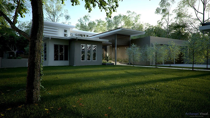 Archangel Visual - http://www.archangelvisual.com
 Archangel Visual
 
 
 3ds Max, Vray, Digital Fusion

 

This image was created as personal work but based on a friends new house that is scheduled to be built. I was focusing on the landscaping, specifically trying to get a Queensland feel to the plants etc.