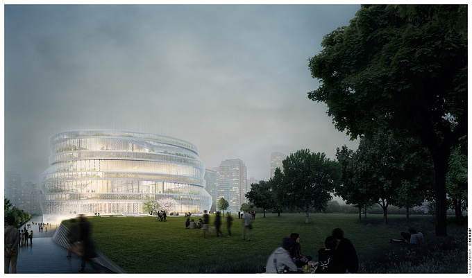  - http://
Architecture by narchitects. Competition for a new library in Shanghai 2016.