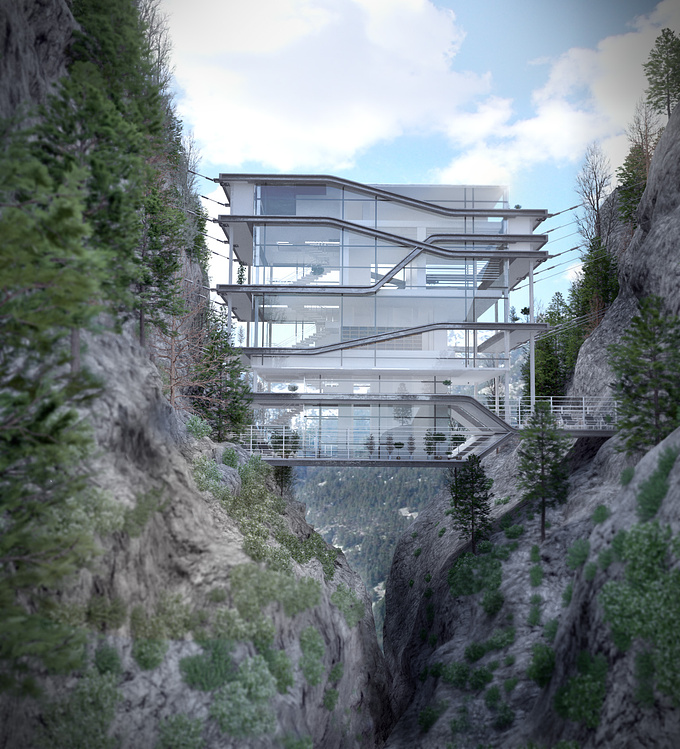 Omer deutsch Viz
this is a concept design for a climbers house in the middle of 2 cliffs 

designed by me
modeled: 3ds max 2012
render: vray 2.0
postwork: PS CS5
