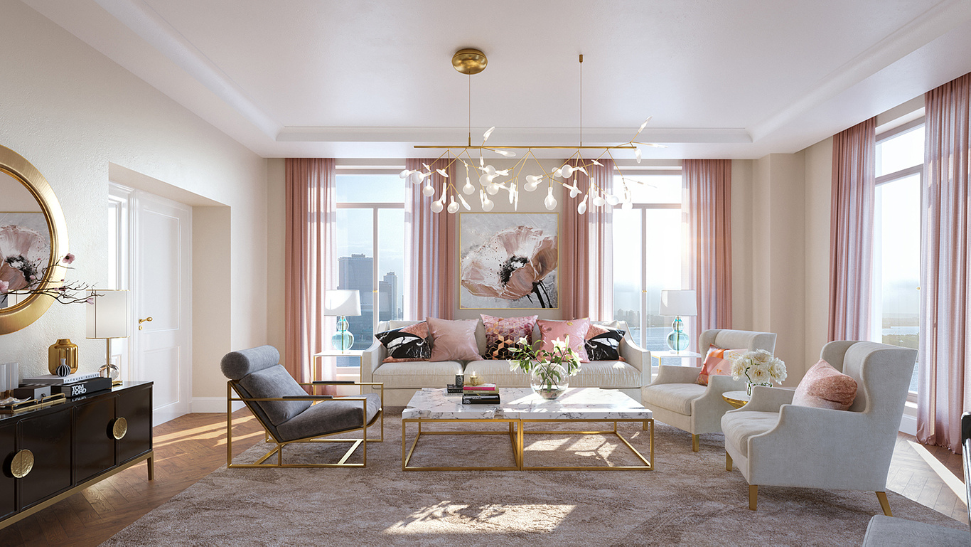rose gold living room idea