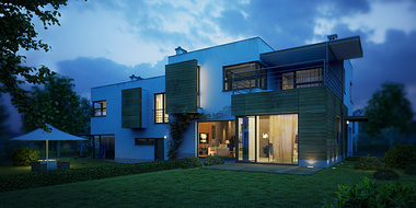 Semi detached house / evening view