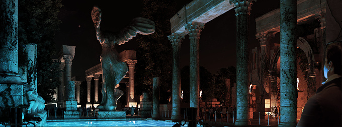 Kimaera Digital Studios - http://www.kimaera.com
 Kimaera Digital Studios
 
 
 3ds max 2009, Photoshop

 

A personal piece inspired by a trip to Jerash, on old roman ruins city, and dedicated to my beautiful wife, Yasmin.

It depicts a mystical & timeless belonging to a shrine protected by an angel, in which i find myself vaguely familiar with and deeply rooted to ..as though it was mine in a previous life, hundreds of years ago. (That's me on the fore right).