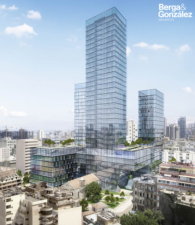 Architectural visualisations - Berga&Gonzalez - http://renderingofarchitecture.com/architectural-visualisations-building-beirut
 of the new BDD Hub in Beirut

Aerial view