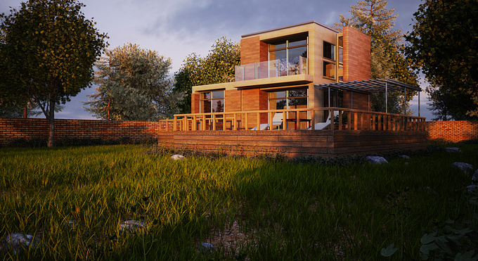 Modern house design, created as a portfolio piece. The project uses 3Ds Max, Vray and multiscatter.