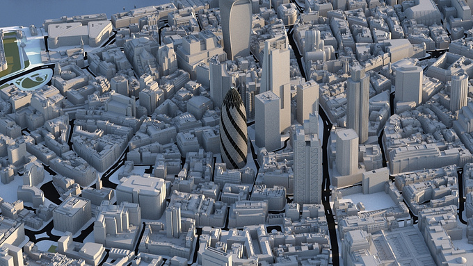 Vertex Modelling - http://www.vertexmodelling.co.uk
This is a test render of our City of London 3D Model. We are constantly updating/upgrading this model and the latest skyscraper to get an overhaul is the Swiss Re building (30 St Mary Axe - The Gherkin, here in the centre of the image). The render includes new and proposed developments, although we decided to omit the proposed Pinnacle building as it is currently on hold.

Note: The render of the model with LOD3 Gherkin is available as one of the images associated with the interview with Paul Quaife at http://www.cgarchitect.com/2012/06/building-an-accurate-3d-model-of-london